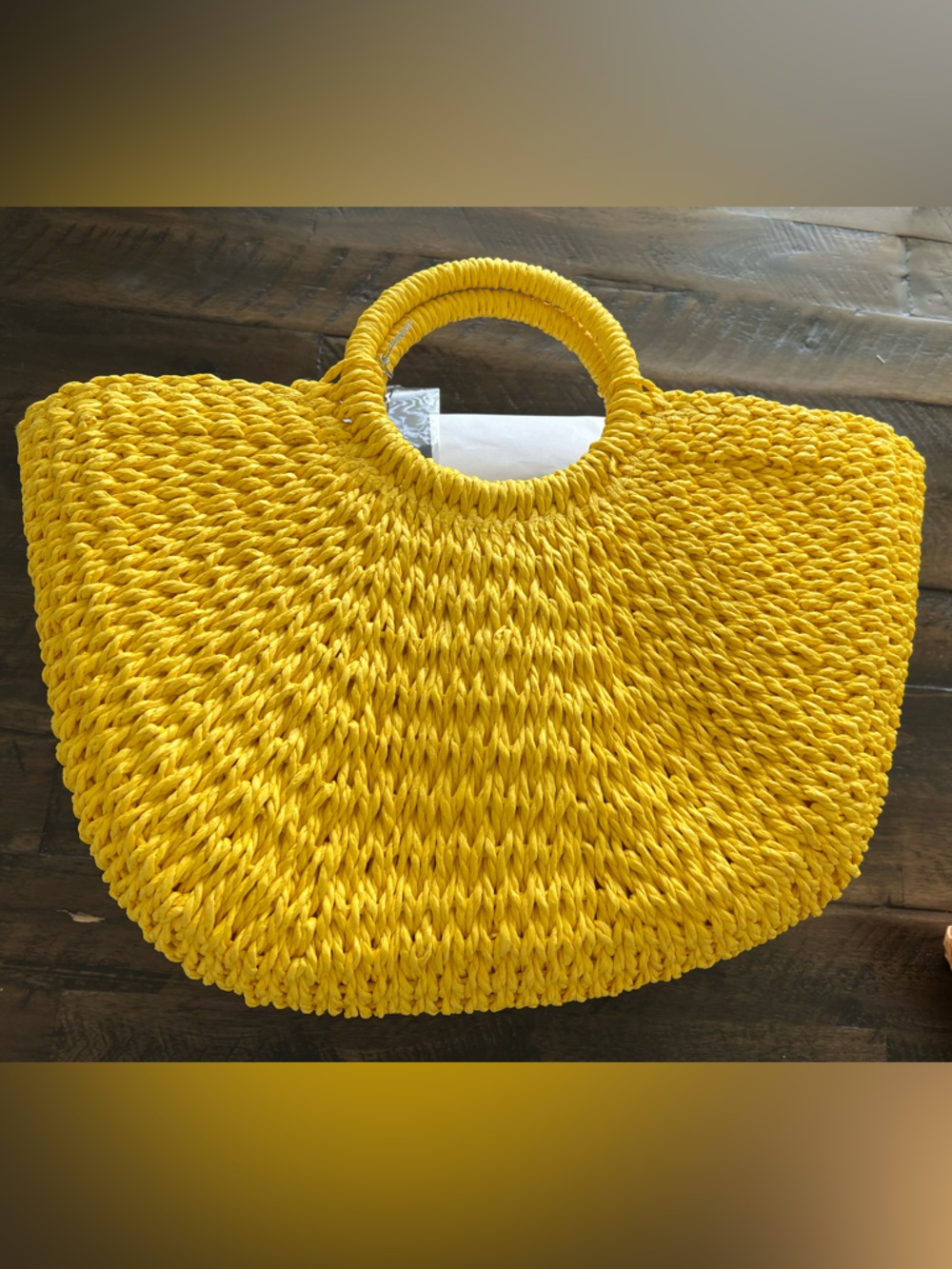 Sunshine Yellow Woven Circle-Handle Tote